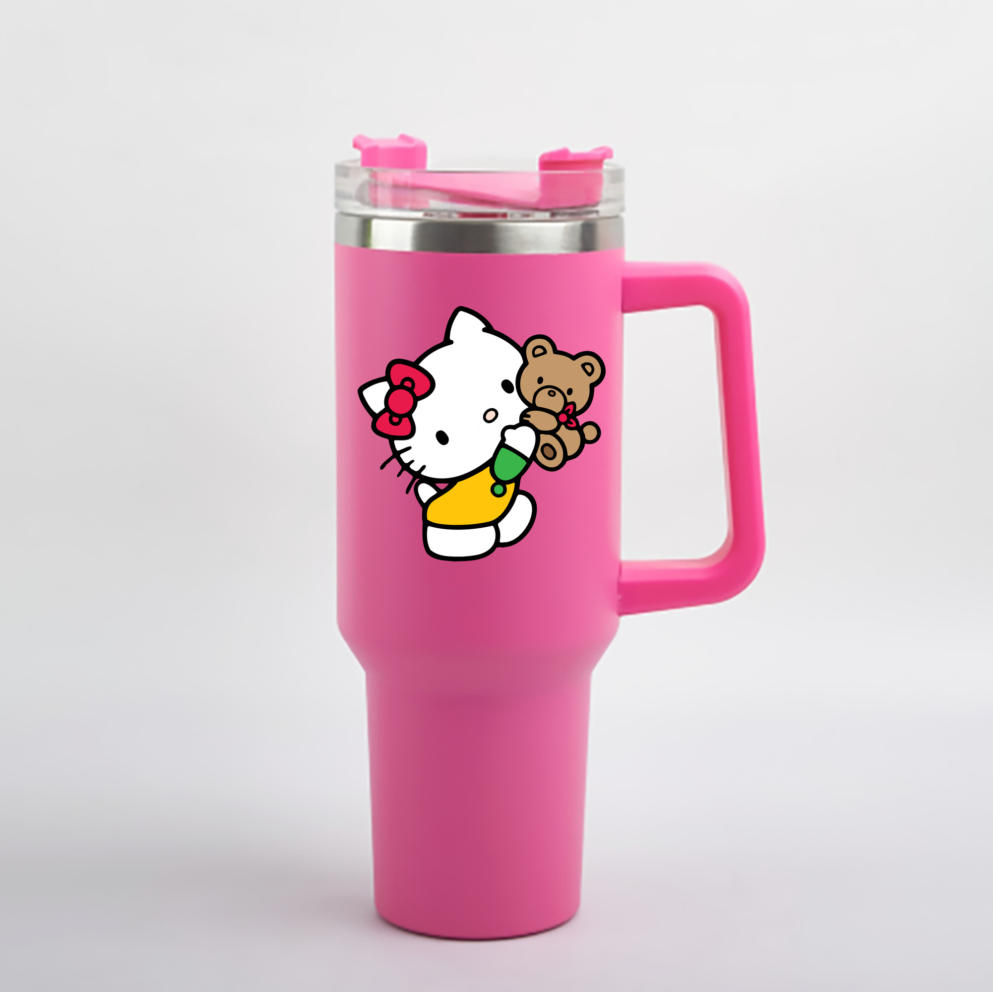 （画像用） Hello Kitty ハローキティ 1200mL車用タンブラー - クリスタルステッカー（プラスチックストロー付き）